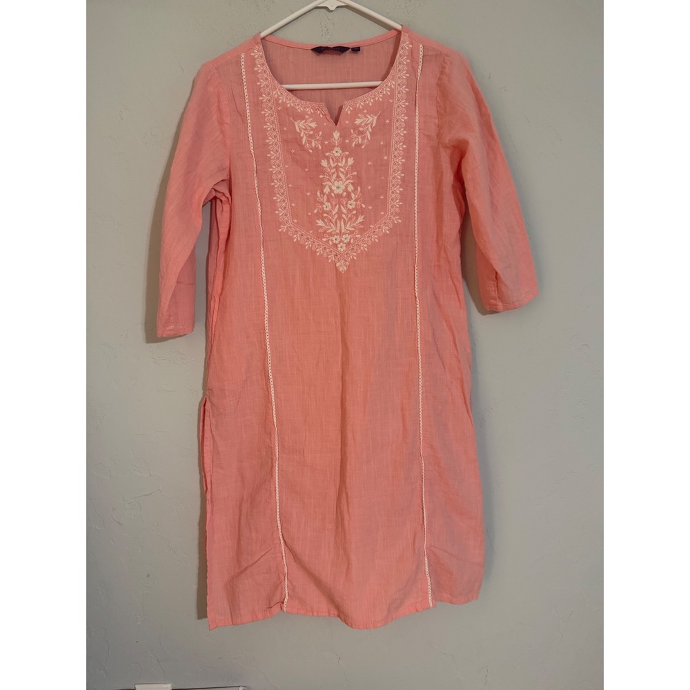 Srishti Pink Cotton Embroidered Kurta Tunic 3/4 Sleeve Side Slit Size M